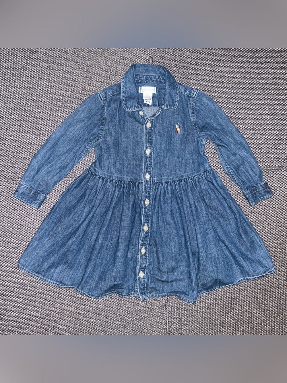 Rare Polo Ralph Lauren Girls Denim Button-Front Dress in Blue Wash